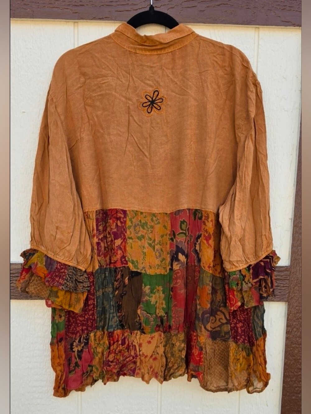 SOLD!! New!! Young Threads Boho Cottagecore Flowy Mustard Patchwork Tunic - Picture 3 of 4